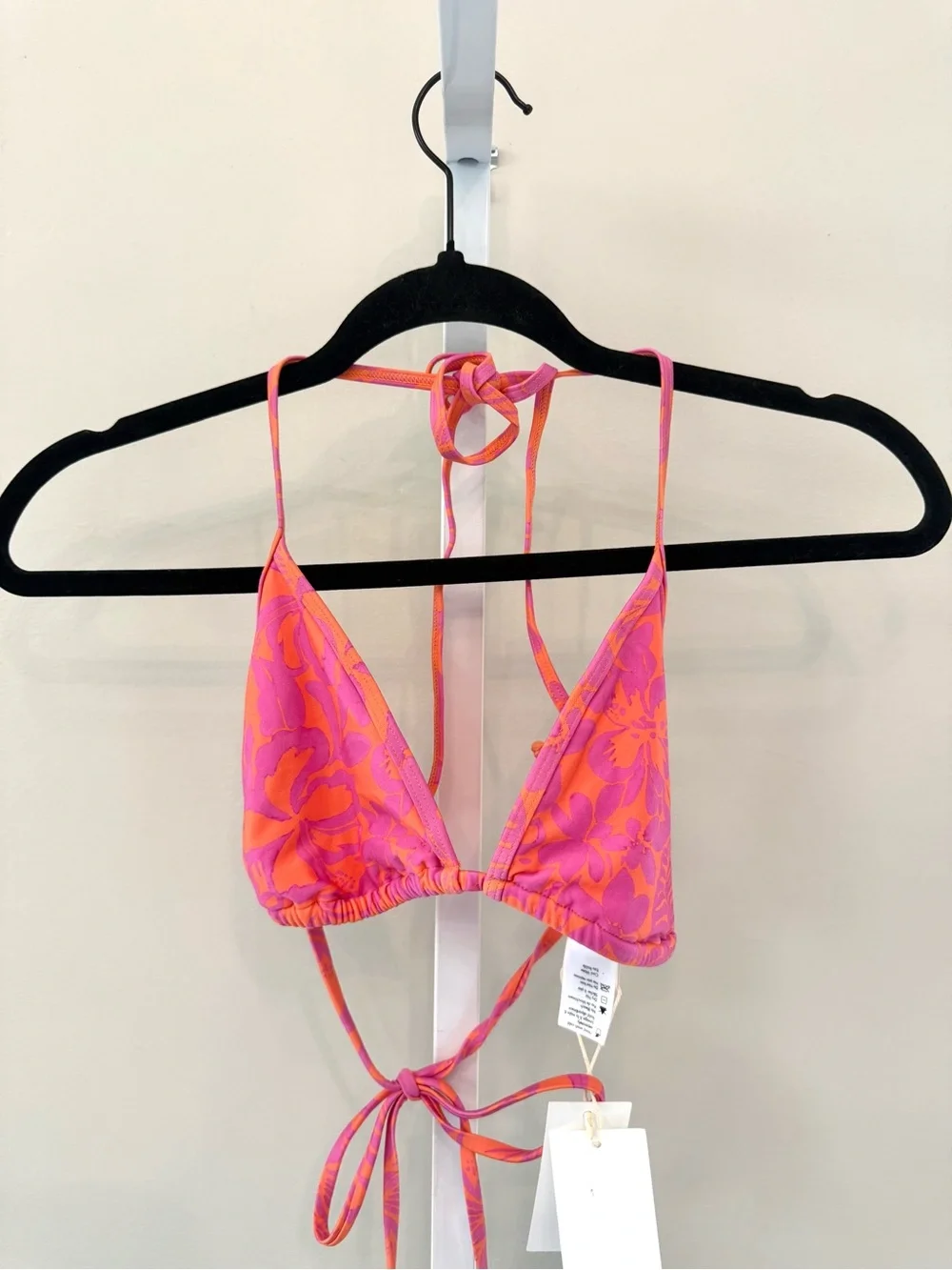 L*Space Aspen Bikini Top Pink Orange Floral Print Triangle Size M